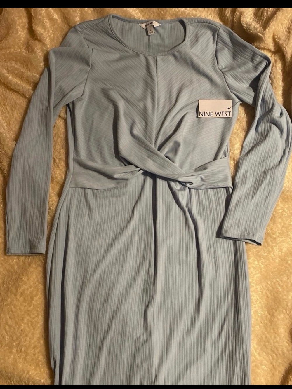 Nine West Women's Light Blue Long Sleeve Twist Front Dress NEW Large Women’s